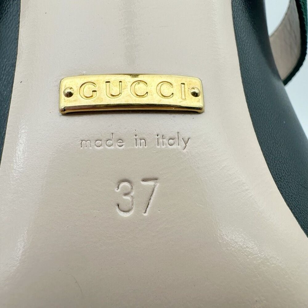 GUCCI Sylvie Black Leather Heels Size 37 US 7 Web Mary Jane Buckle Strap - Picture 12 of 13